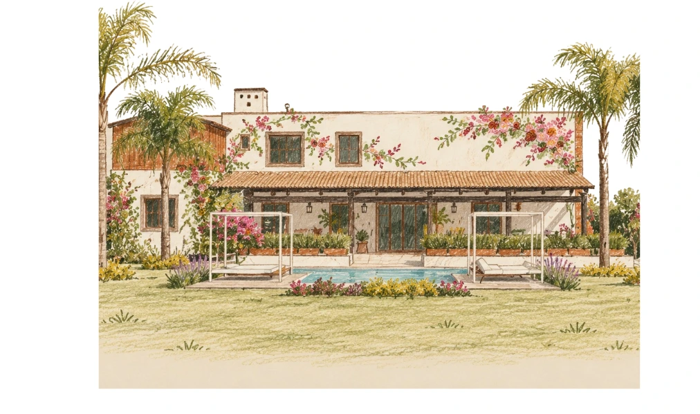 Jardín y fachada de Finca La Rosalía